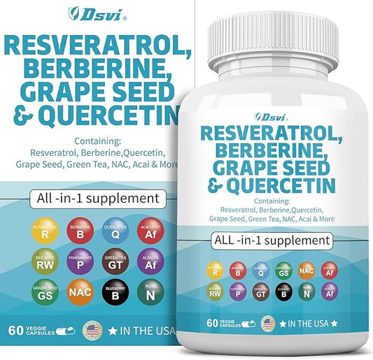 60 Capsules Resveratrol 6000mg Berberine 3000mg 3000mg Quercetin 4000mg Green