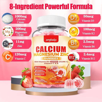 Calcium Magnesium Zinc Gummies with Vitamin D3 & K2 High
