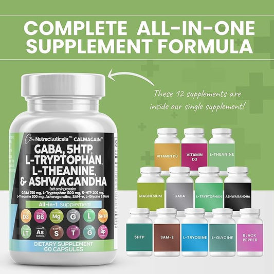 Clean Nutraceuticals GABA 750mg 5 HTP 200mg L 500mg L 200mg Ashwagandha 3000mg SAM-e