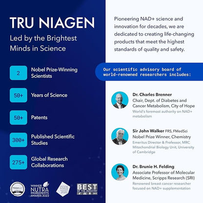 TRU NIAGEN Patented NAD Supplement for Anti Aging and Cell Regeneration, 300mg Niagen, 30 Servings | Supports Cellular Energy, Brain, Muscle | Nicotinamide Riboside (NR) Take 1 Daily | 2 Bottles