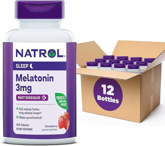 Natrol Melatonin 3mg, Strawberry-Flavored Dietary Supplement 150 Fast-Dissolve 150 Day 12)