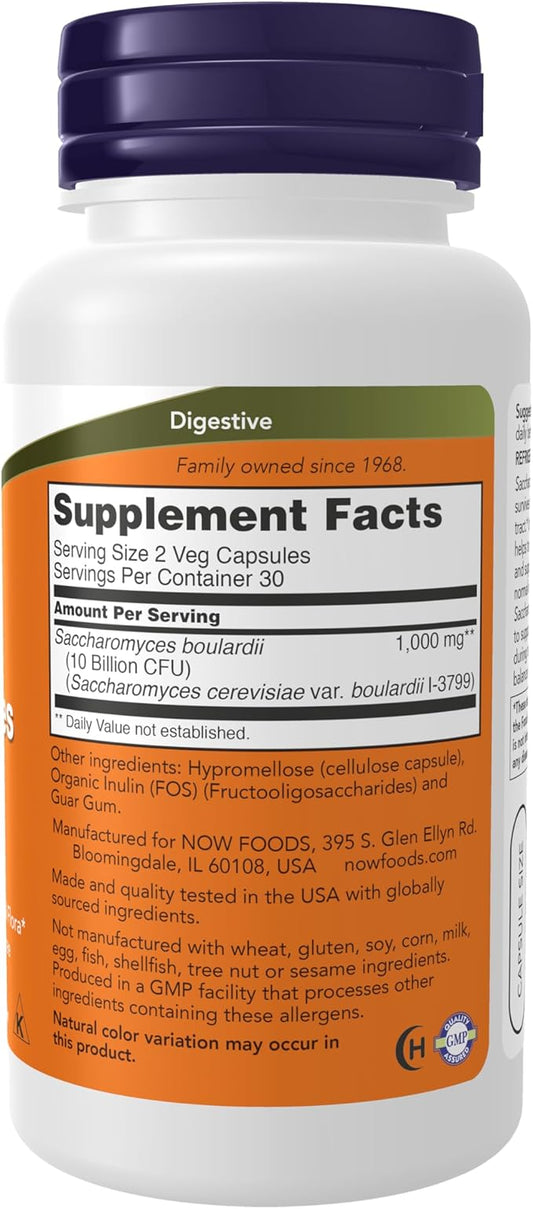 NOW Supplements, Saccharomyces Boulardii, 5 Billion 60 Veg