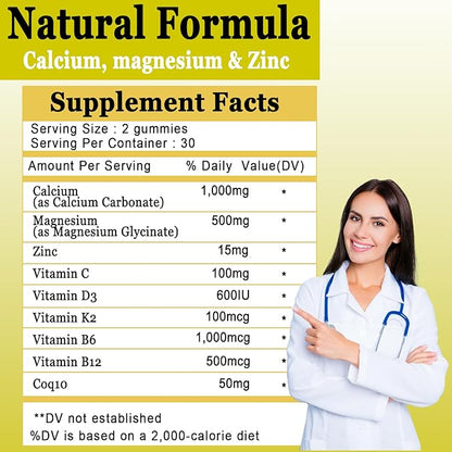 (2 Pack) Calcium Magnesium Zinc Gummies D3, Vitamin K2, High 500mg, Coq10 Coq10 -