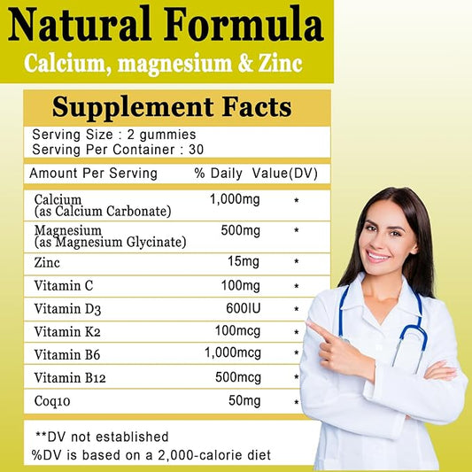 (2 Pack) Calcium Magnesium Zinc Gummies D3, Vitamin K2, High 500mg, Coq10 Coq10 -