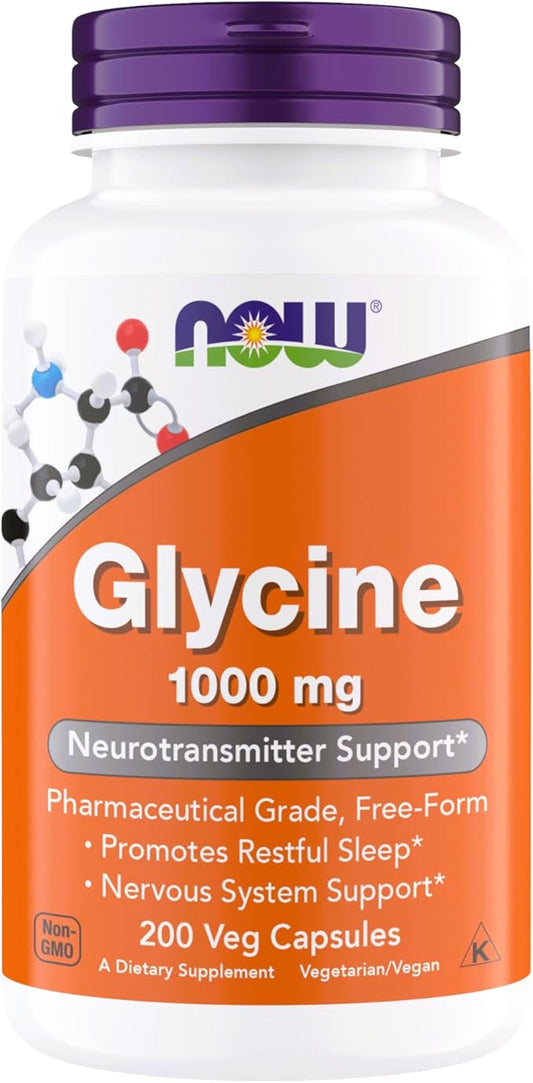NOW Foods Glycine 1000mg, Free-Form Pharmaceutical 200 Vegetarian 1)