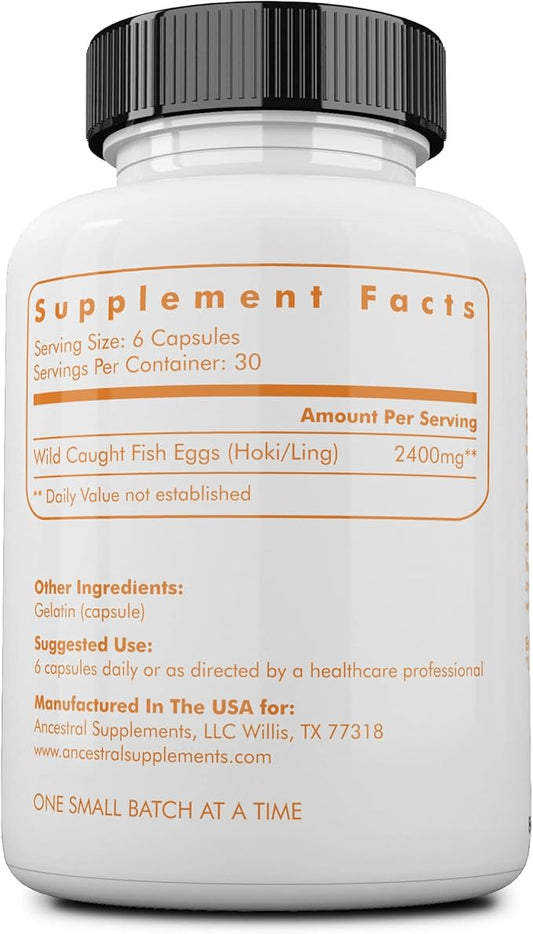 Ancestral Supplements Wild Caught Fish Eggs, 2400mg, Omega-3 Omega-3 Supplement K2, and 180 Capsules