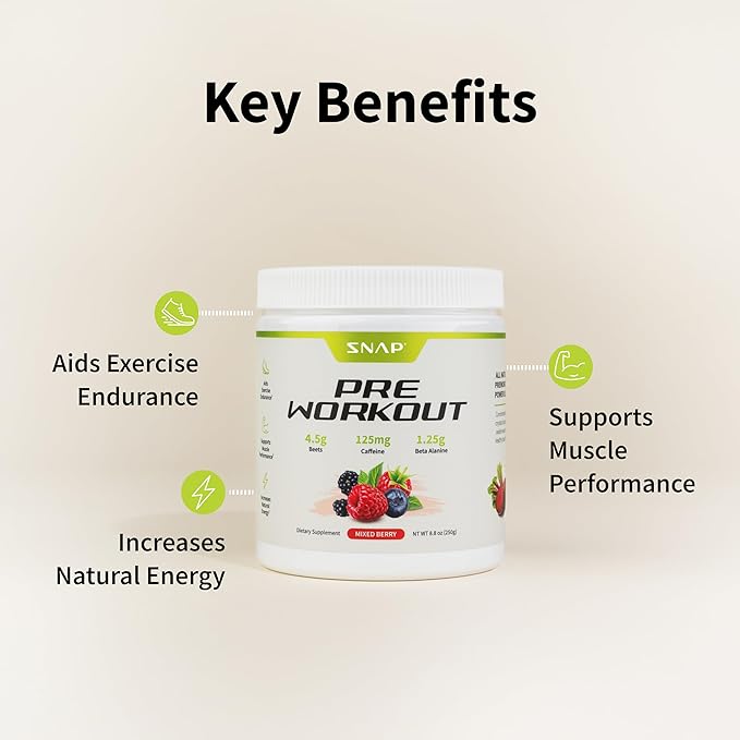 Snap Supplements Preworkout Beet Root Powder, Nitric Oxide Pre Workout with Organic Beets, 250g (30 Servings)
