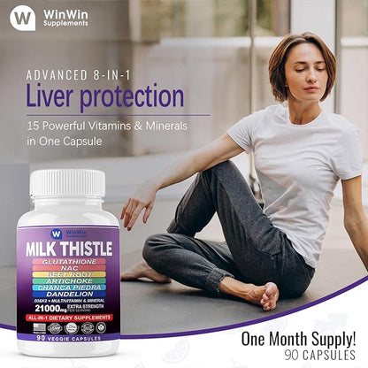 Milk Thistle Supplement 15000mg Organic Artichoke D3&K2 vitamins (29-IN-1)Made In