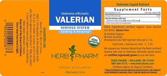 Herb Pharm Certified Organic Valerian Root 4 Ounce