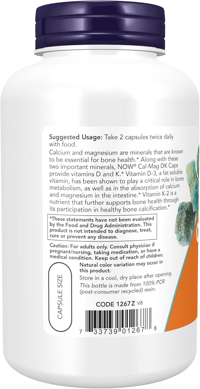 NOW Supplements, Cal-Mag DK with Vitamin D-3 and K-2, Supports 180 Capsules
