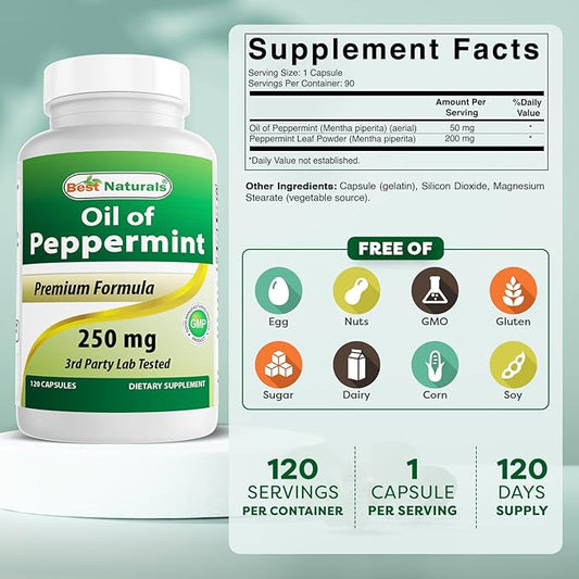 Best Naturals Peppermint Oil Bowel Soothing 250 mg, 120 Count