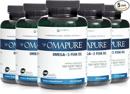Pharmaceutical Grade Omega-3 Fish Oil Supplement (5 Bottles, 120 softgels) 2600 mg Omega-3 Fatty 5-Star Certified