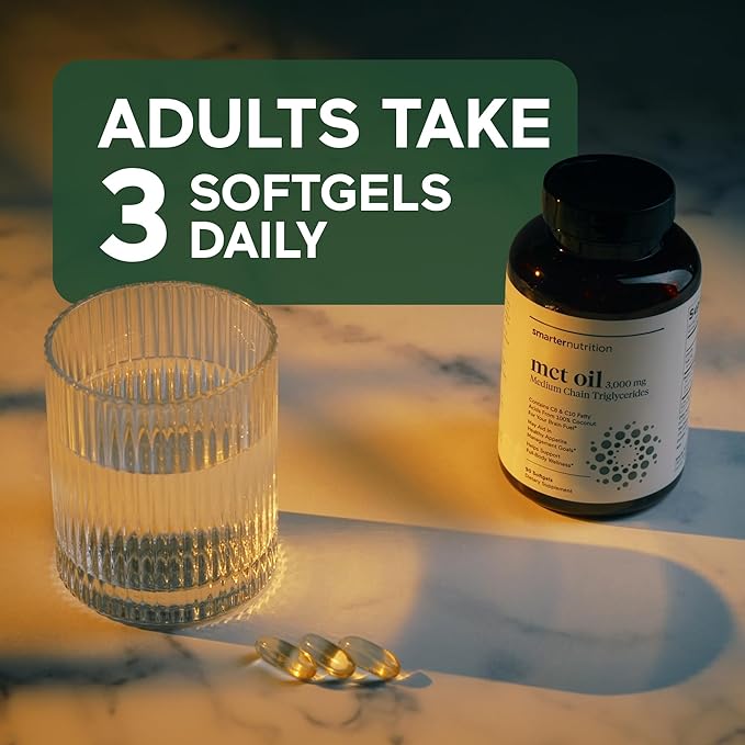 Smarter Nutrition MCT Oil Capsules C8 and C10 - Ketogenic Fuel for Brain & Body, Sustained Energy - from Cold-Pressed Coconut, Palm & Gluten-Free, Non-GMO - 90 Count - 30-Day Supply