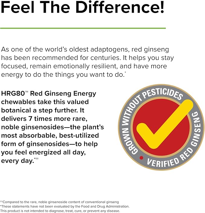 Terry Naturally HRG80 Red Ginseng Energy 30 Chewable HRG80 - 30 Servings