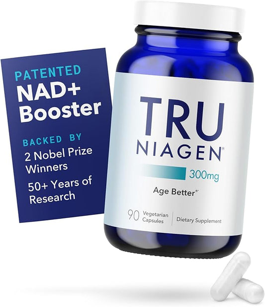 TRU NIAGEN Patented NAD Supplement for Anti Aging and Cell Regeneration, 300 mg Niagen, 90 Servings | Supports Cellular Energy, Brain, Muscle | Nicotinamide Riboside (NR) Take 1 Daily | 1 Bottle