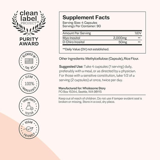 Myo-Inositol & D-Chiro Inositol Supplement For Women | Fertility Supplements & Healthy Hormone Balance For Women | Myo Inositol Powder Capsules For Ovarian Support | Ideal 40:1 Ratio | 90 Day Supply