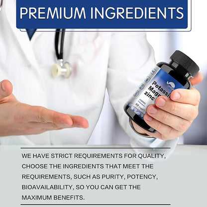 Potassium Magnesium Supplement 1000mg,Magnesium Potassium Zinc for Leg Cramps,High Absorption Magnesium Complex,Vegan (60 Capsules)