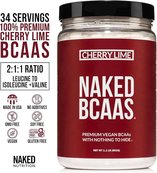 Cherry Lime Naked BCAAs Amino Acids Powder, 100% Pure 2:1:1 Formula, Vegan Branched Chain Amino Acids, Instantized All Natural BCAA Powder Supplement - 501 Grams, 34 Servings