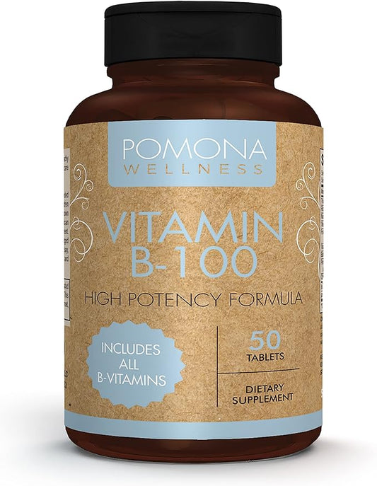 Pomona Wellness Vitamin B Complex Supplement 10 B B12, Supports 50 Tablets