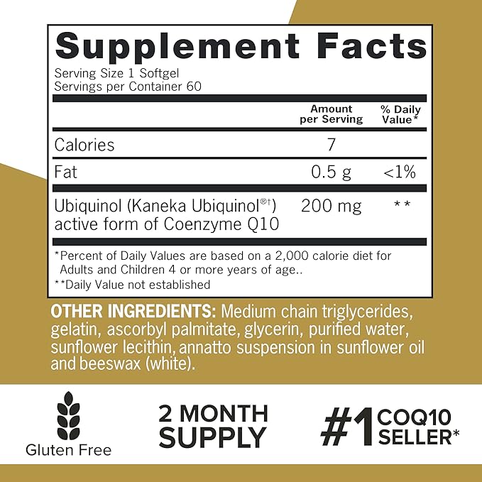 Qunol Ubiquinol CoQ10 200mg Softgels, Powerful CoQ10, 60ct 60ct Softgels