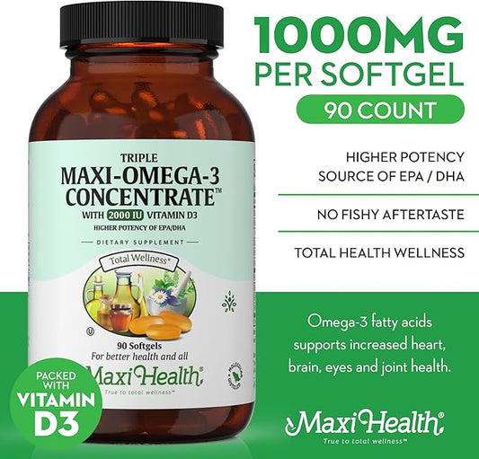Maxi Health Omega 3 Supplement Omega-3 Fish D3 - 90 Softgels