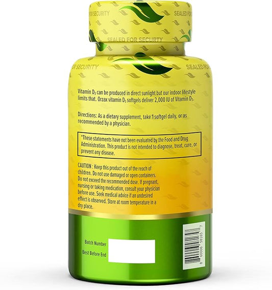 ORZAX Vitamin D3 2000 iu (50 mcg) 1 Year (360 Softgel)