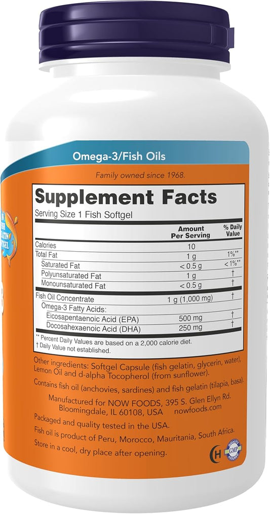 NOW Supplements, Ultra Omega-3, 500 EPA 250 DHA, 180-Fish Gelatin