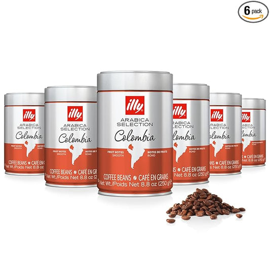 illy Whole Bean Coffee - Perfectly Roasted Whole Coffee Beans – Colombia Medium Roast – Smooth Taste, Notes of Fruit – Fruit Notes - 100% Arabica Coffee - No Preservatives – 8.8 Ounce, 6 Pack