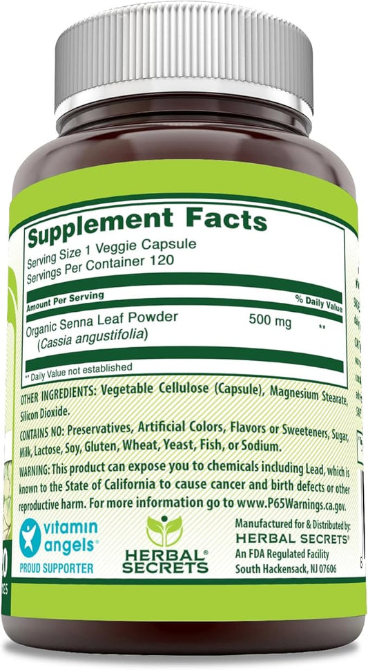 Herbal Secrets Senna Supplement 500 Mg 120 Veggie