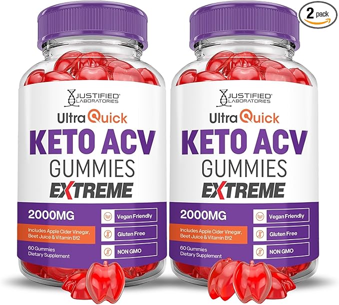 Justified Laboratories (2 Pack Ultra Quick Keto ACV Gummies Extreme 2000MG Ultraquick Keto Gummies Apple Cider Vinegar Formulated with Pomegranate Beet Juice Powder B12 Vegan Non GMO 120 Gummys