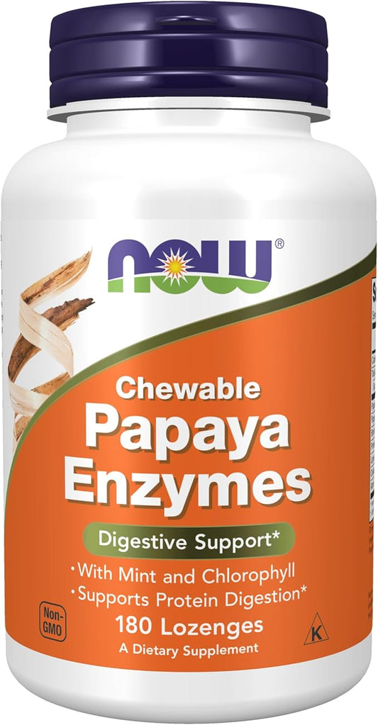 NOW Supplements, Papaya Enzyme with Mint 180 Chewable