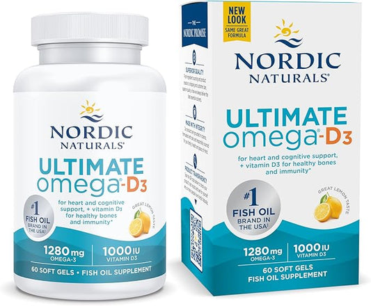 Nordic Naturals Ultimate Omega-D3, Lemon Flavor 60 Soft 1280 mg Omega-3 + 1000 IU D3 - Omega-3 Fish 30 Servings