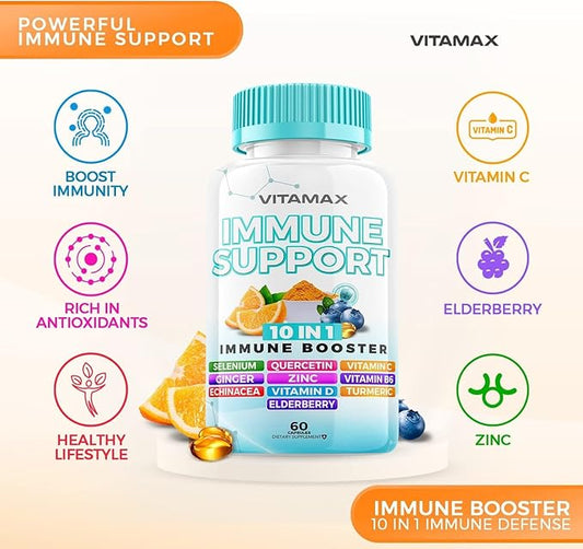 10-in-1 Immune System Support Booster D3, Selenium, B6, Echinacea (60 Count 1))