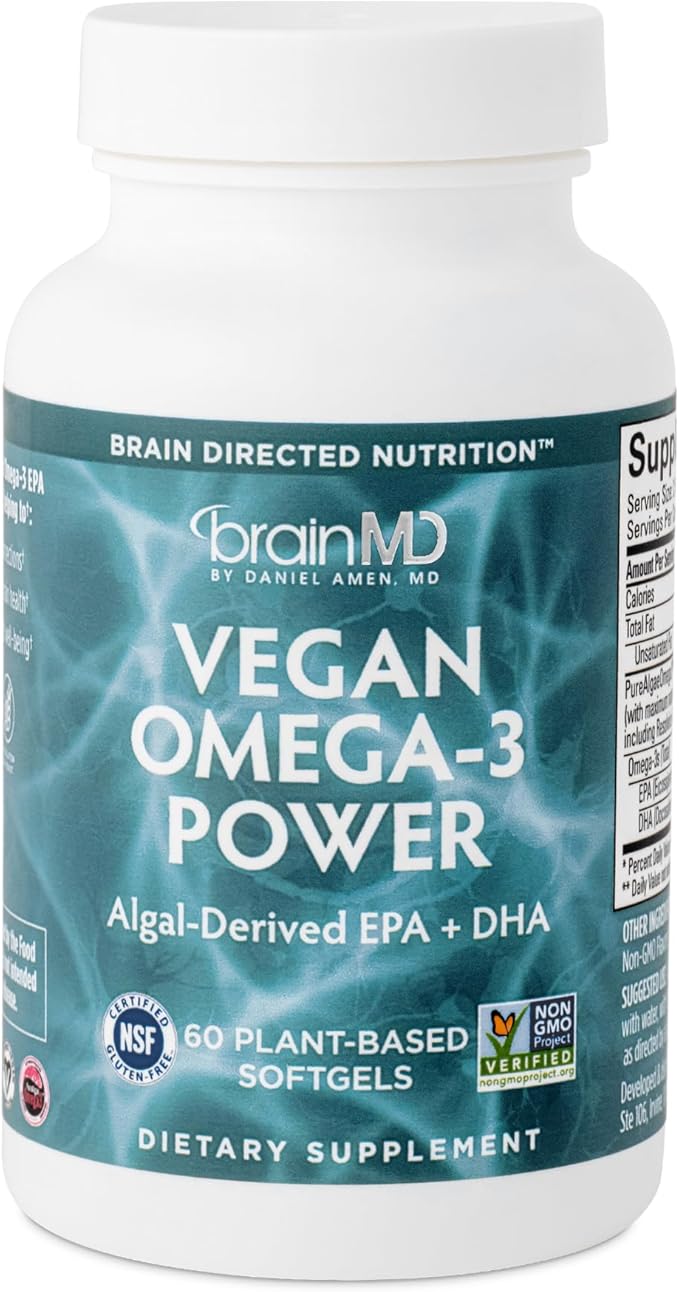 BRAINMD Dr Amen Vegan Omega-3 Power 60 Plant-Based 1,100 mg 30 Servings