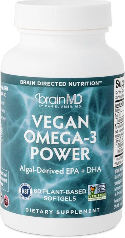 BRAINMD Dr Amen Vegan Omega-3 Power 60 Plant-Based 1,100 mg 30 Servings