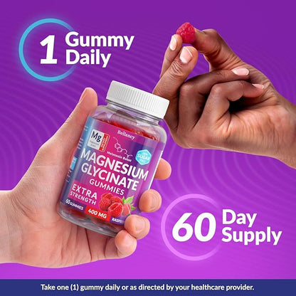 Magnesium Glycinate Gummies 400mg, Magnesium for Slеep, Body Support and Relaxation, Raspberry Magnesium Gummies for Adults with Blackcurrant Oil, Sugar Free, Non GMO, Gluten Free, 60 Days Supply