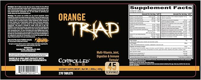 CONTROLLED LABS Orange Triad Daily Multivitamin, 45 serv