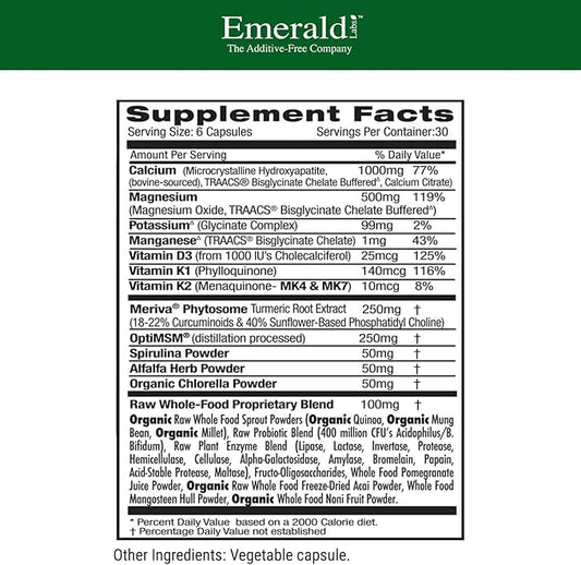 EMERALD LABS Osteo Bone Health D3, K2, K2, Calcium, 180 Vegetable