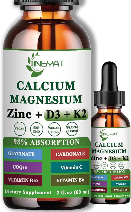 Calcium Magnesium Zinc Liquid Drops, Liquid 500mg Calcium 1000mg with D3,K2,B6,B12,Coq10 for Function,6X Stronger