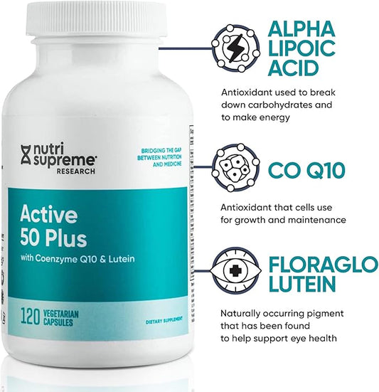 Nutri Supreme Active 50 Plus, CoQ10, Lutein, ALA, and Turmeric, Advanced Formula for Healthy Aging and Vitality, 120 Vegetable Capsules