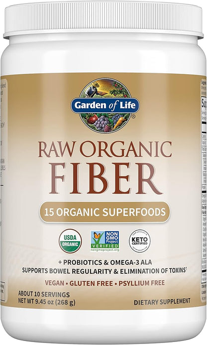 Garden of Life Fiber Supplement, Raw 10 Servings, 15 Organic Omega-3 ALA, 4g Soluble 5g Insoluble