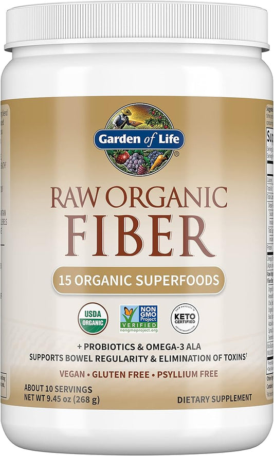 Garden of Life Fiber Supplement, Raw 10 Servings, 15 Organic Omega-3 ALA, 4g Soluble 5g Insoluble