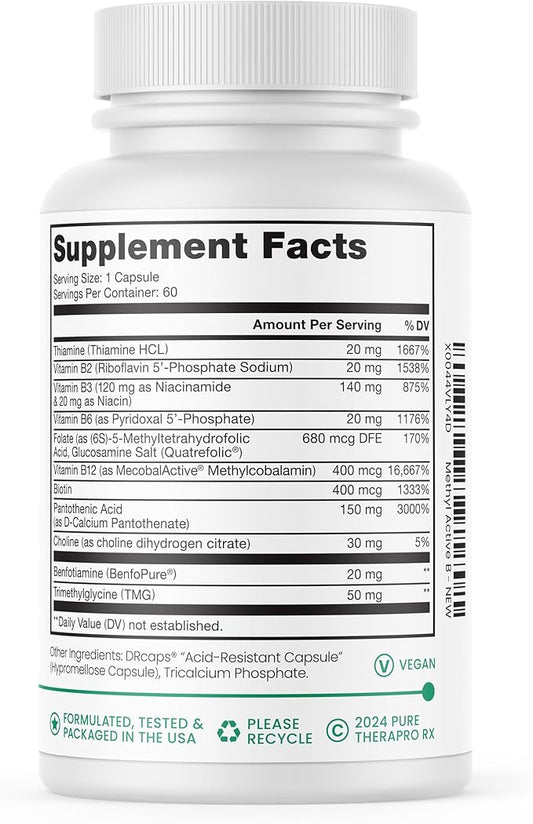 Pure Thera Methyl Active B Vitamins B12, Methylfolate, 60 Vegetable