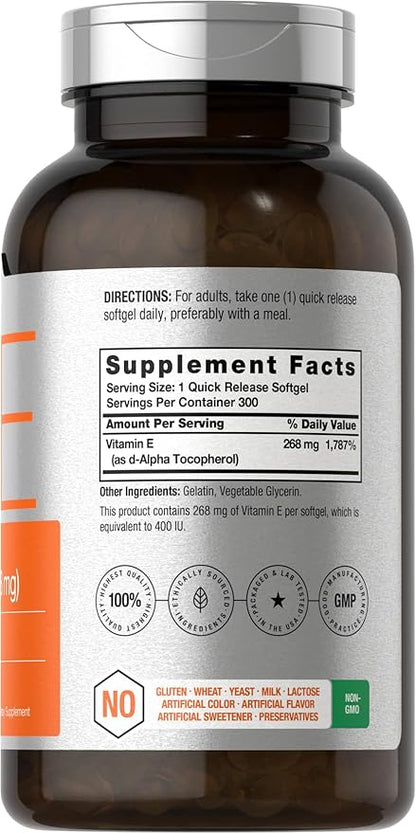 Horbäach Vitamin E Softgel Capsules 400 iu 268mg | 300 Count
