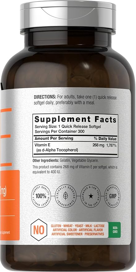 Horbäach Vitamin E Softgel Capsules 400 iu 268mg | 300 Count