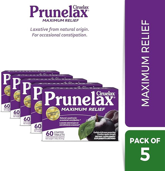 Prunelax Ciruelax Maximum Relief Laxative Tablets 60ct (Pack 5)