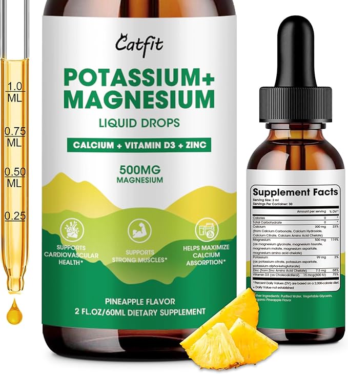 Potassium Magnesium Supplement,Magnesium Complex 500mg & 99mg Liquid D3 Zinc,Sugar Flavor,2 Fl