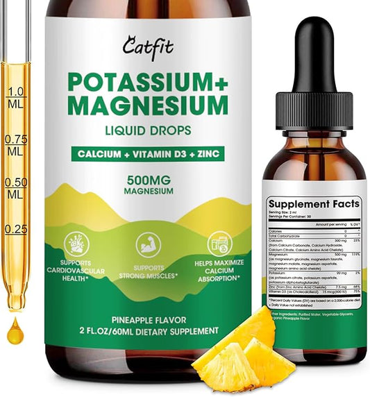 Potassium Magnesium Supplement,Magnesium Complex 500mg & 99mg Liquid D3 Zinc,Sugar Flavor,2 Fl