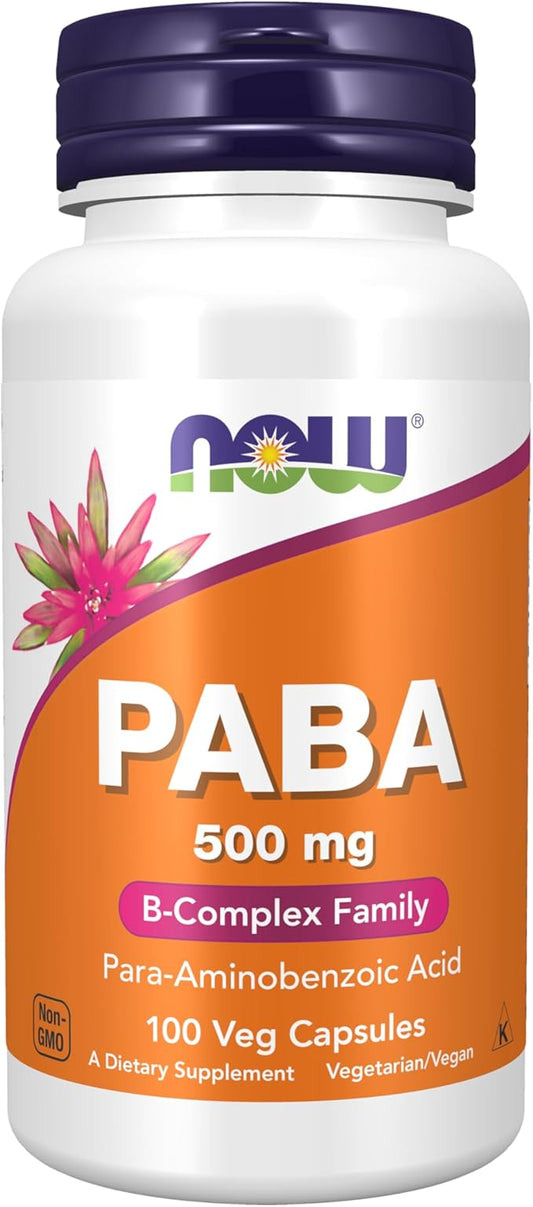 NOW Supplements, PABA (Para-Aminobenzoic Acid) 500 100 Capsules