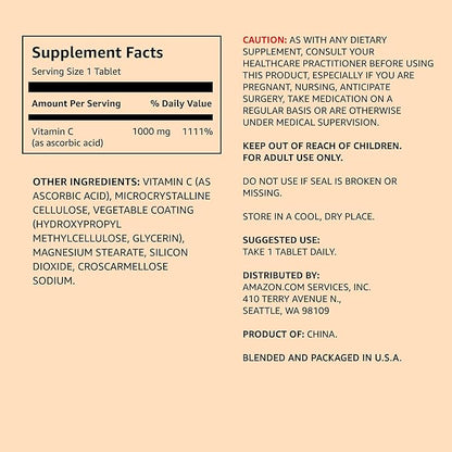 Amazon Elements Vitamin C 1000mg, Supports 300 Tablets, 10 month